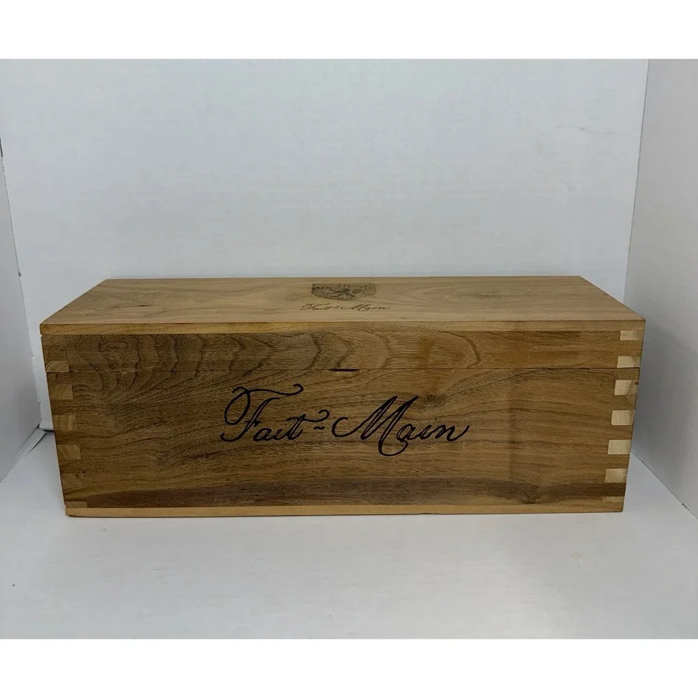 Fait Main Laser Engraved Wood Walnut Wine Box 18 Inch Magnetic Shut